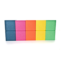 Five rectangular boxes moulded from ARPRO (expanded polypropylene) colours - Blueberry, Dragon Fruit, Orange, Lemon and Lime 