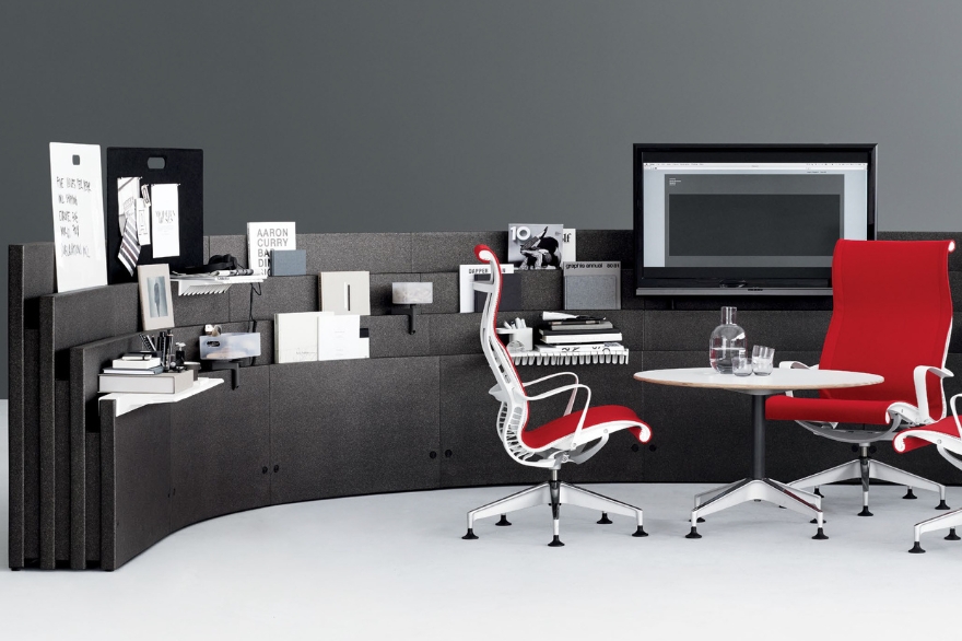 Office furniture with desk and shelving made from ARPRO