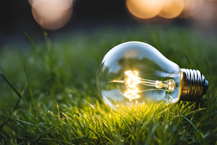A light bulb on green grass to represent Energy Efficiency