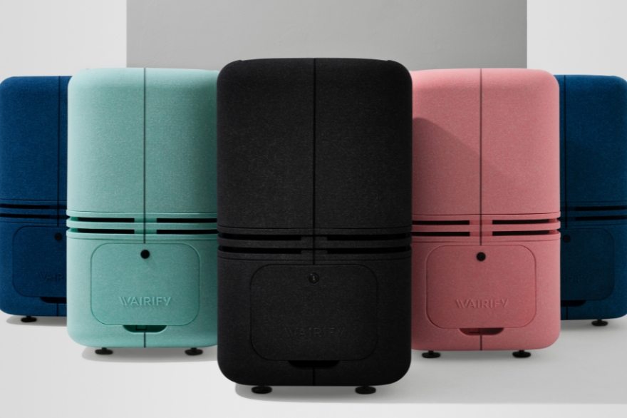 5 air purifiers, they are blue, green, black, and pink with ARPRO housing