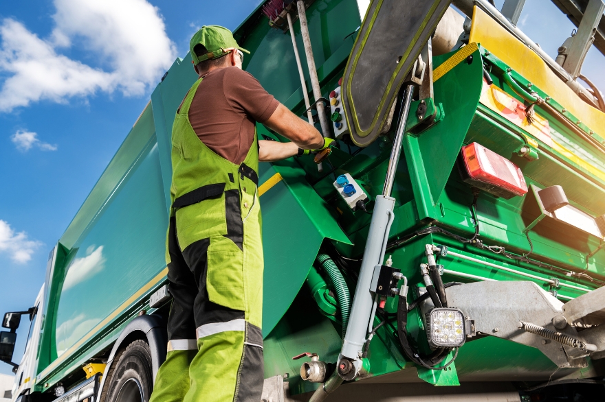 A green waste truck to show waste management at JSP factories