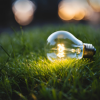 A lightbulb lit on green grass to illustrate green electricity